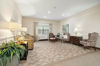 Bright common area with seating and decor