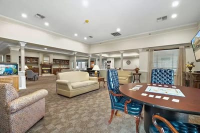 Interior view of a lounge area in a senior living facility