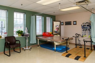 Interior view of a therapy room with equipment