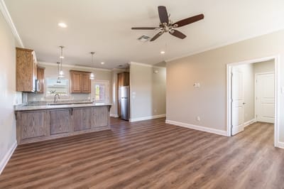 Bright interior of a living space with a kitchen