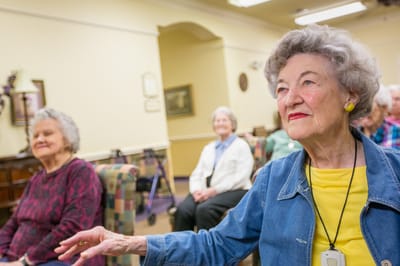 Residents engaging during an activity in a common area