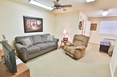 Cozy living room with a sofa and recliner