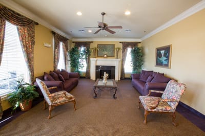 Interior common area with floral seating arrangements