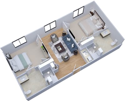 Architectural floor plan of a resident unit layout