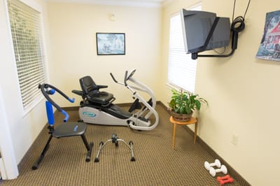 Fitness equipment in a wellness area