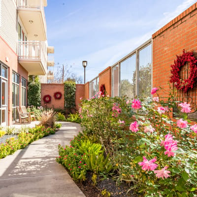 Well-maintained garden area with flowers and seating