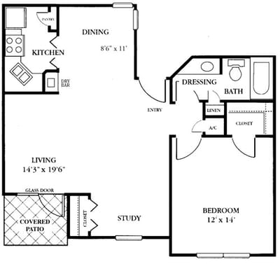 Architectural floor plan of a living unit