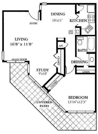 Architectural floor plan of a resident unit layout