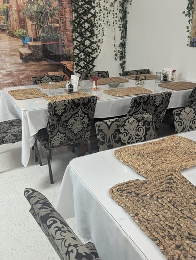 Dining area with elegant table settings