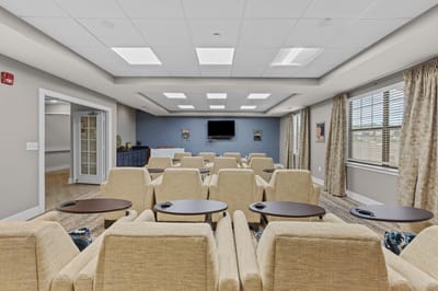Interior view of a common area with seating