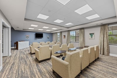 Interior view of a common area with seating