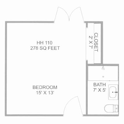 Architectural floor plan of a resident room