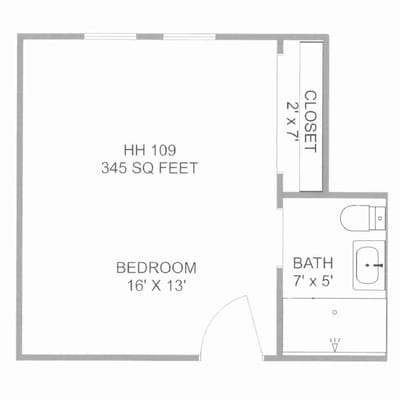 Architectural floor plan of a bedroom layout