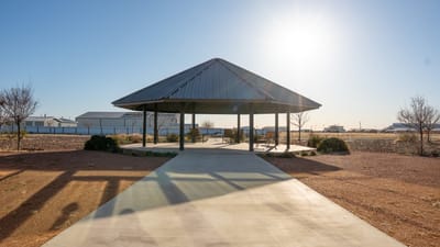 Outdoor pavilion in a senior living facility garden