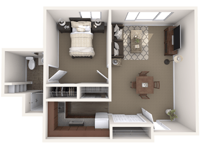 Layout of a resident's room and living area