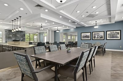 Bright dining area with tables and chairs