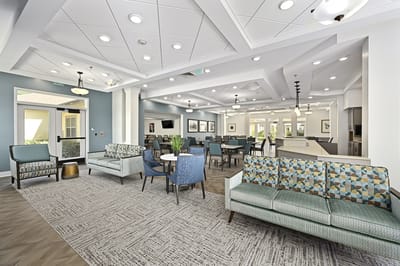 Interior view of a comfortable common area in the facility