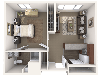 Floor plan of a modern resident room layout