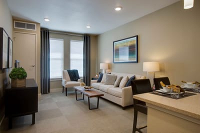 Bright and cozy interior living space in a senior living facility