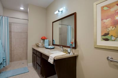 Well-appointed bathroom in a resident room
