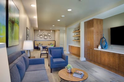 Bright and modern common area with seating
