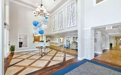 Bright, welcoming lobby area with decorative elements