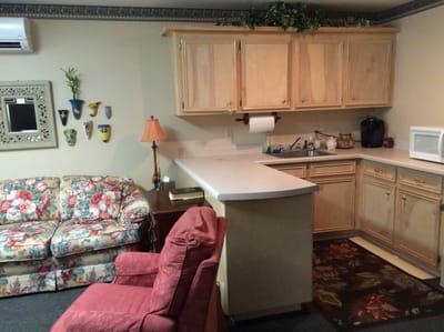 Cozy interior of a common area with a kitchenette