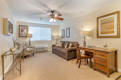 Cozy sitting area in a resident's room