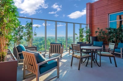 Outdoor seating area with scenic views
