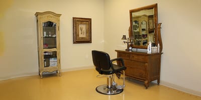 Interior view of a hair salon space