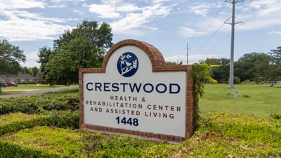 Exterior sign of Crestwood Assisted Living facility