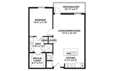 Architectural floor plan of a resident unit