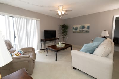Cozy living room with seating and television