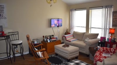 Cozy interior living room with seating and TV