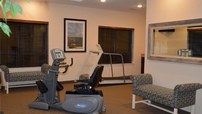 Interior fitness area with exercise equipment