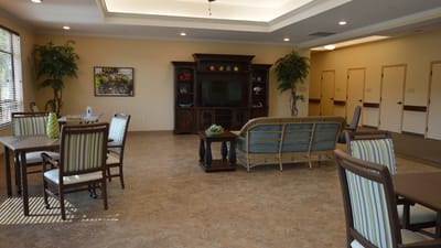 Interior view of a common area with seating