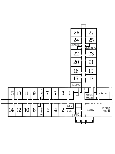 Architectural floor plan of the assisted living facility
