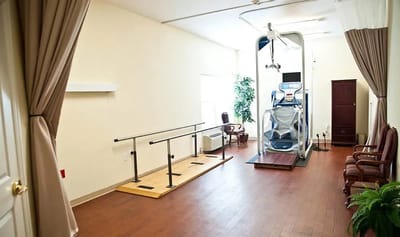 Interior therapy room with rehabilitation equipment