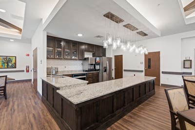 Bright and modern common area with kitchen design