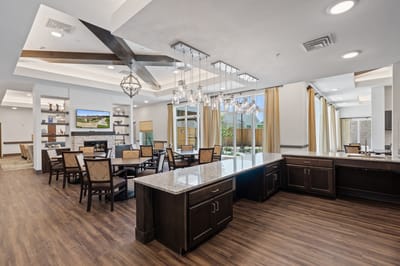 Bright dining area in a senior living facility