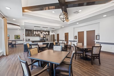 Bright dining area with modern furnishings