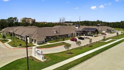 Aerial view of a senior living facility campus