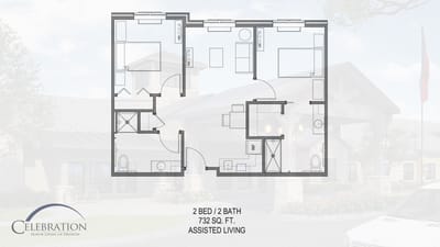 Architectural floor plan of a two-bedroom unit