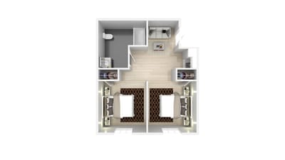 Floor plan of a shared resident room with two beds