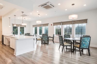 Bright and modern common area with seating