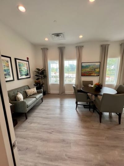 Cozy common area with seating and dining table