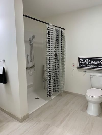Accessible bathroom with shower and toilet