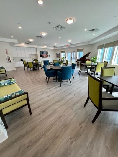 Bright common area with modern furniture
