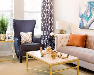 Modern living room setup in a senior facility