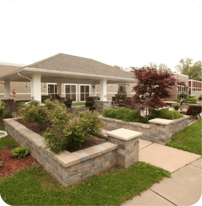 Beautifully landscaped outdoor area with seating